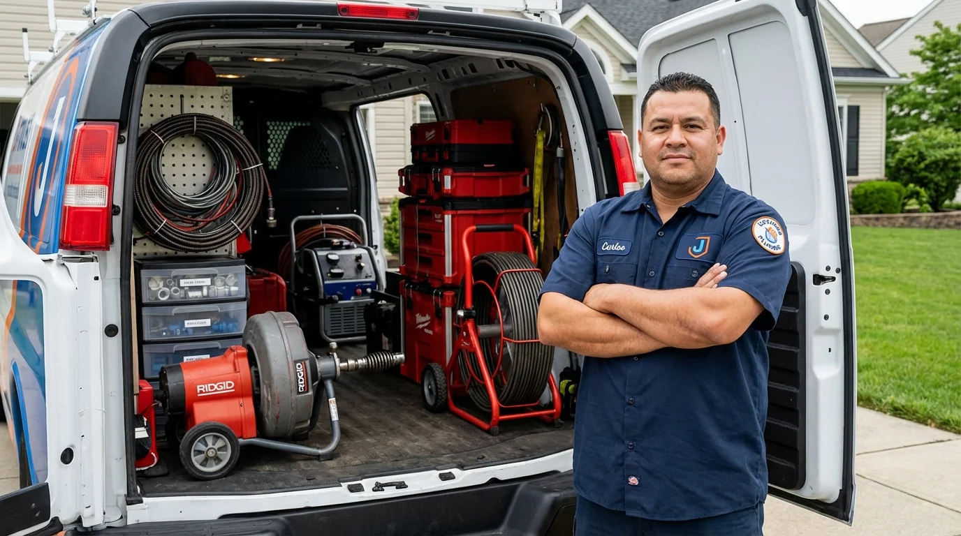 Professional drain cleaning equipment and Johns Plumbing LLC plumber in Port Allegany